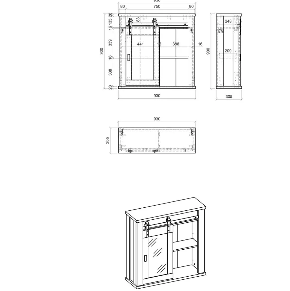 Country Style Oberschrank mit Glas Schiebetür - Garisa