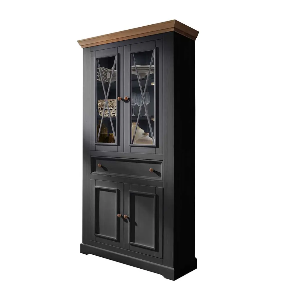 Country Vitrinenschrank in Grau & Eichefarben - Ustricia