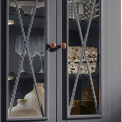Country Vitrinenschrank in Grau & Eichefarben - Ustricia