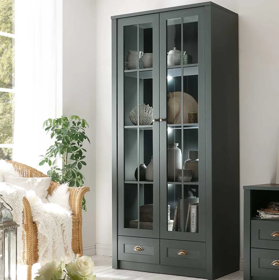 Country Vitrinenschrank in Dunkelgrün - Niestov