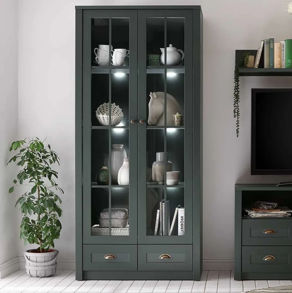 Country Vitrinenschrank in Dunkelgrün - Niestov