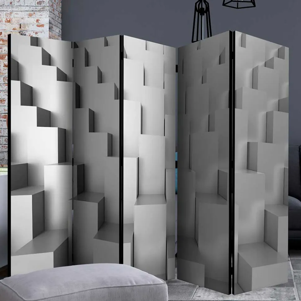 3D Effekt Paravent in Grau Weiß - Jule