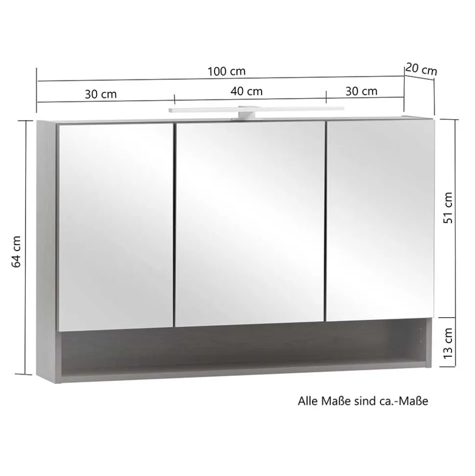 3D Spiegelschrank in Wildeiche Nachbildung - Tofias