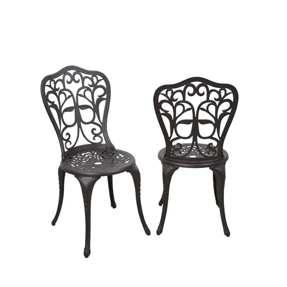 Dekorative Metallstühle für Garten Ykan in Dunkelbraun (2er Set)