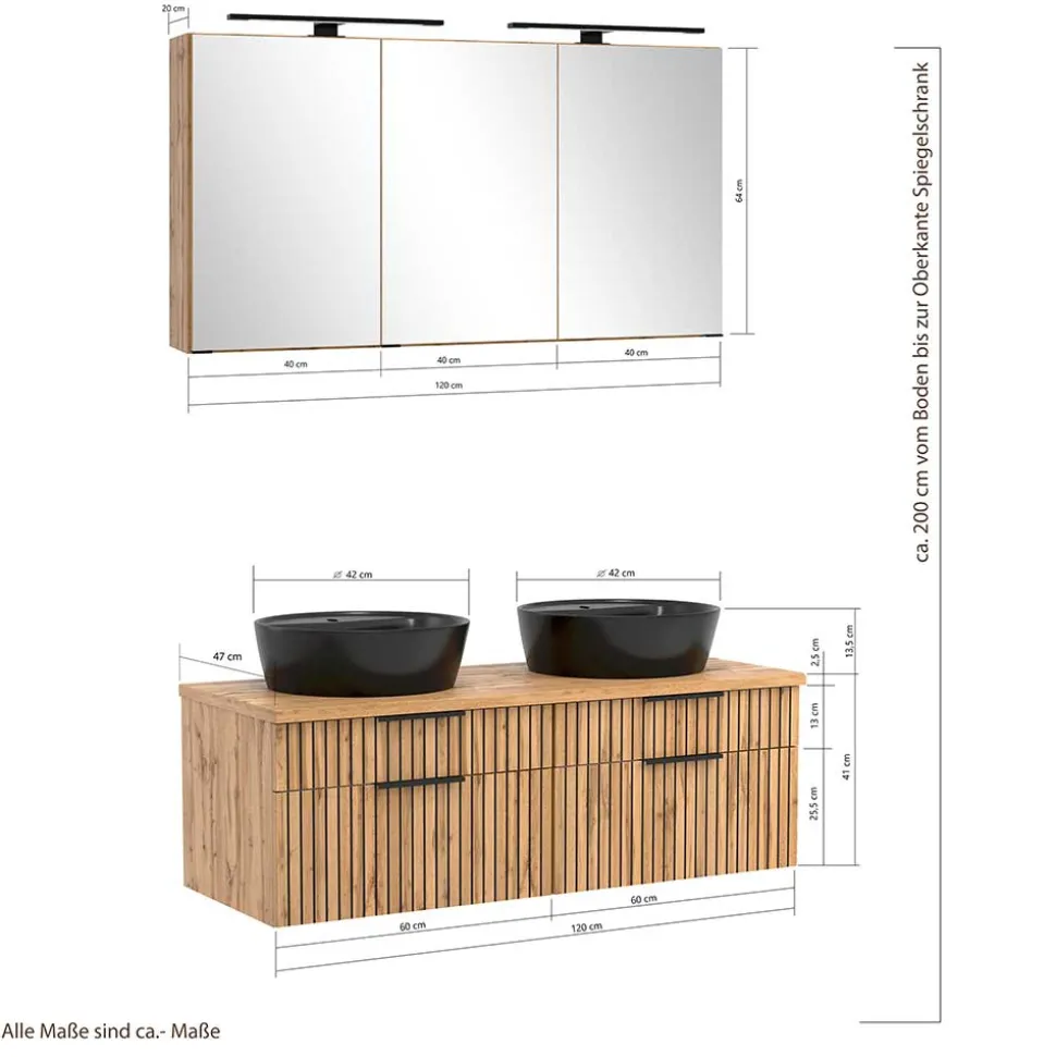 Design Doppel-Waschtisch & Spiegelschrank - Crystoga (zweiteilig)