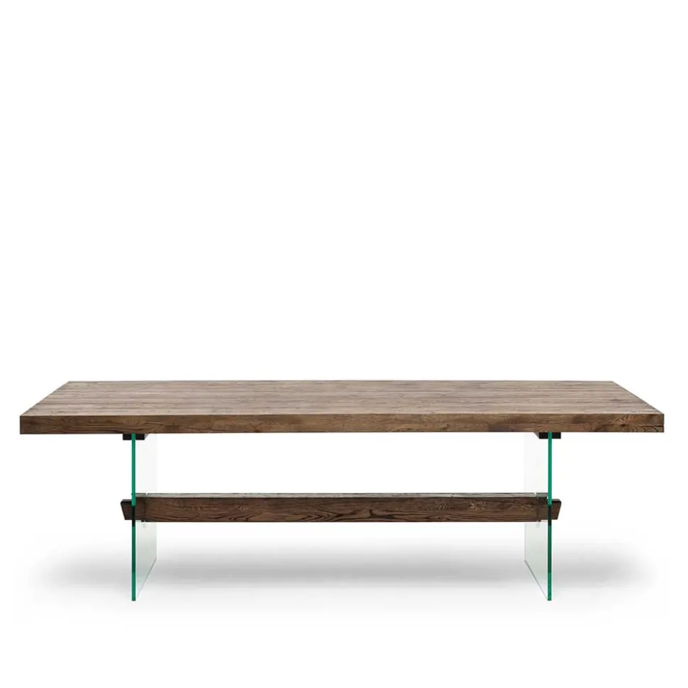 Design Eiche Esstisch mit Glas Gestell - Ventida