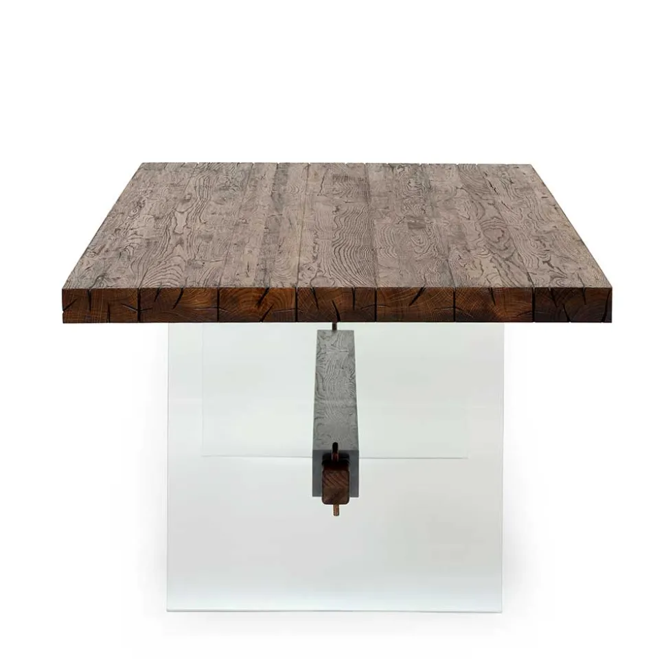 Design Eiche Esstisch mit Glas Gestell - Ventida