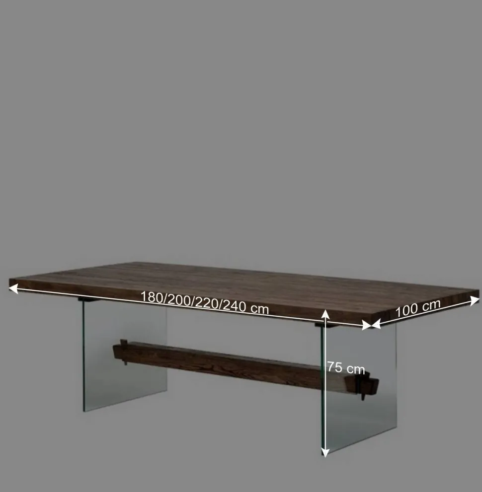 Design Eiche Esstisch mit Glas Gestell - Ventida