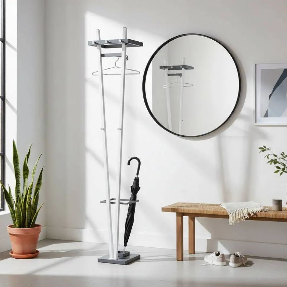 Design Garderobenständer mit Schirmhalter Tiber in Weiß