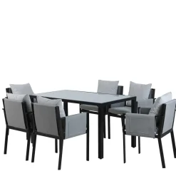 Design Garten-Essgruppe in Grau & Schwarz - Geraldine (siebenteilig)