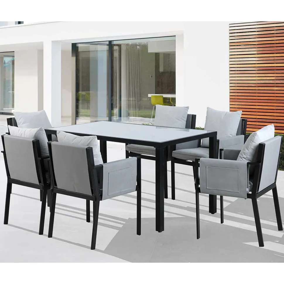 Design Garten-Essgruppe in Grau & Schwarz - Geraldine (siebenteilig)