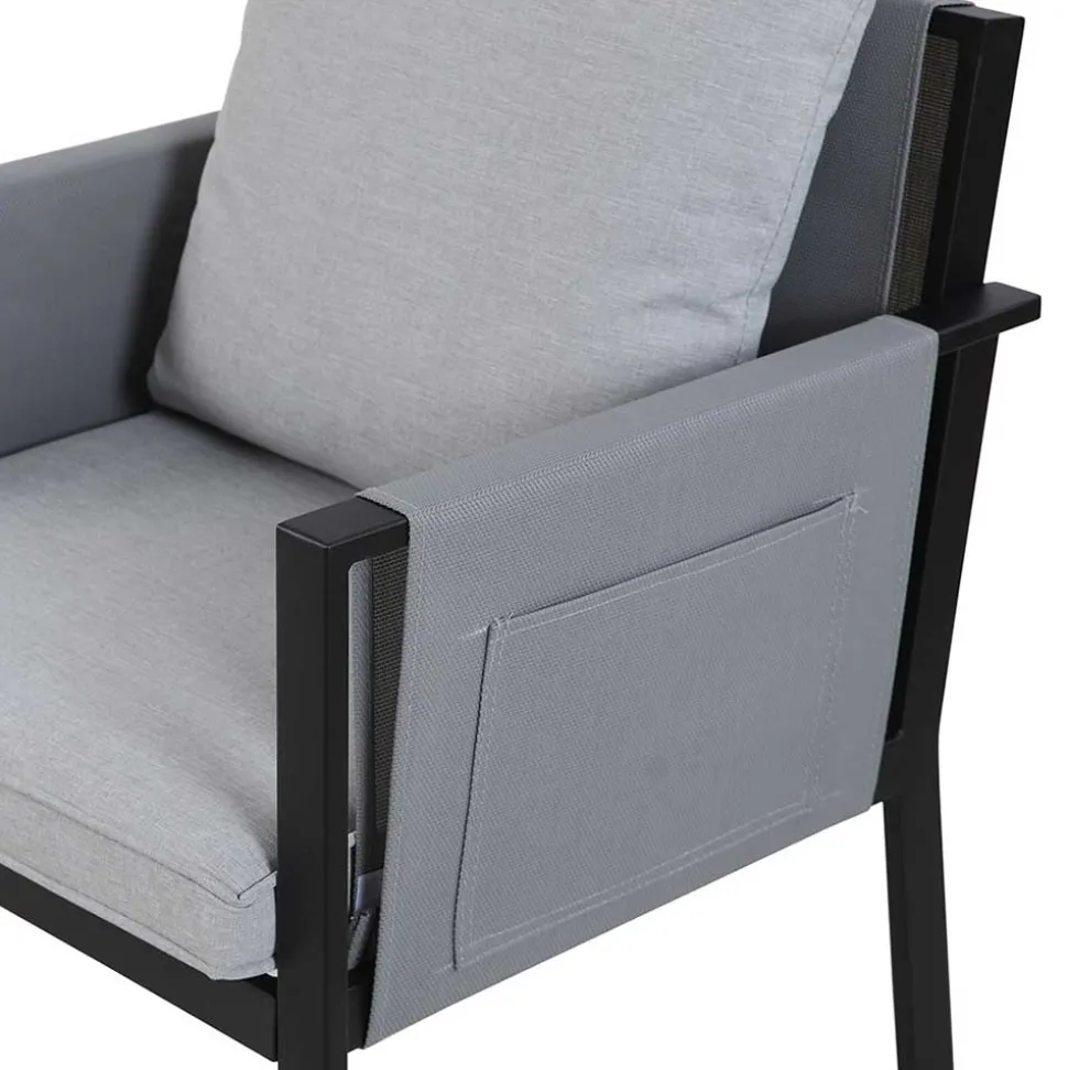 Design Garten-Essgruppe in Grau & Schwarz - Geraldine (siebenteilig)