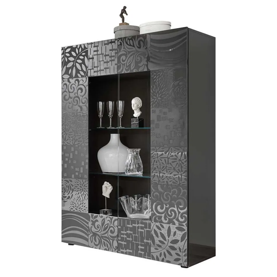 Design Hochglanz Vitrine in Anthrazit - Ipatal