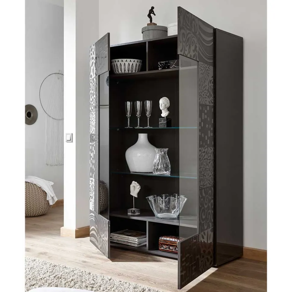Design Hochglanz Vitrine in Anthrazit - Ipatal