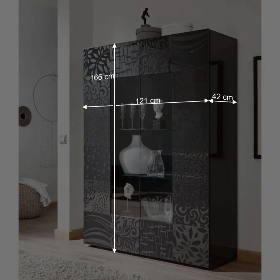 Design Hochglanz Vitrine in Anthrazit - Ipatal