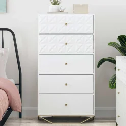 Design Hochkommode in Weiß & Gold - Fiolpedo