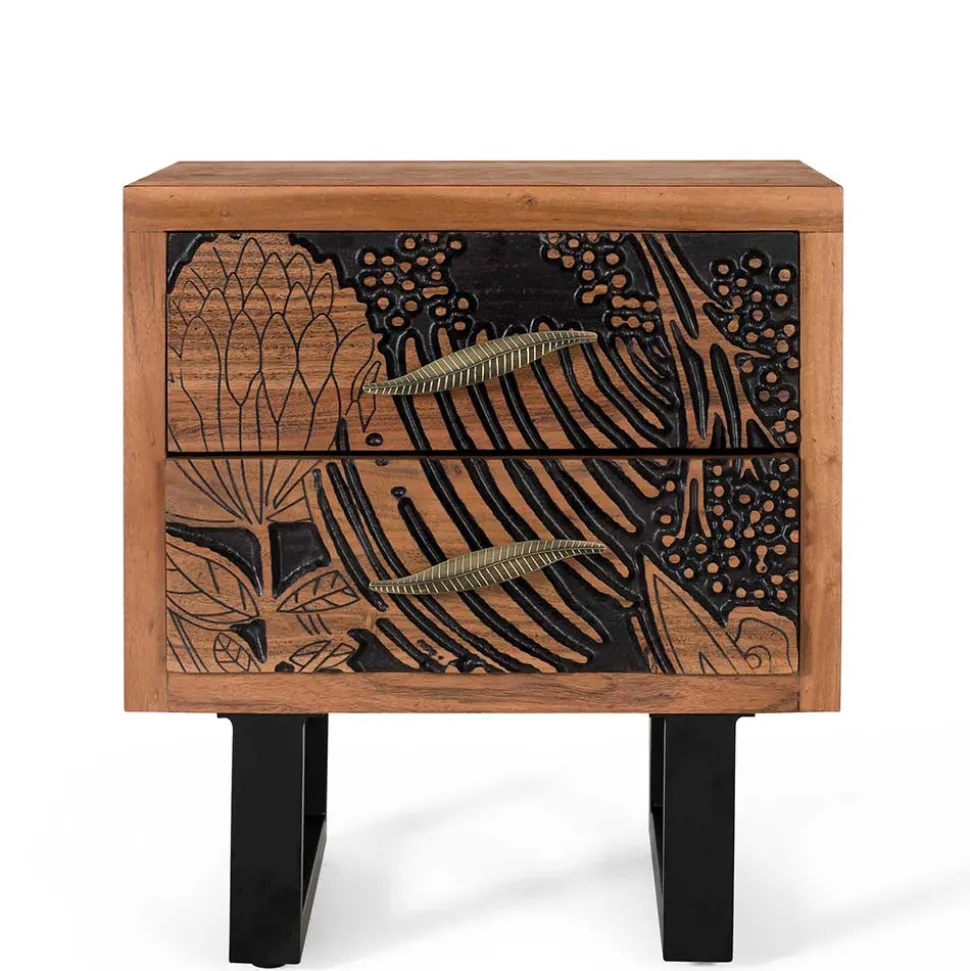 Design Holz Nachtkommode mit Schnitzerei und Lack - Marcel