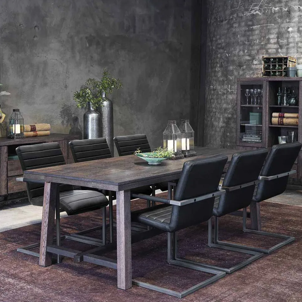 Design Holztisch aus Eiche dunkel lackiert und gebürstet - Vedraza