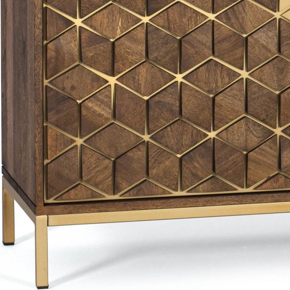 Design Kombi-Kommode in Walnuss Braun und Gold - Feregato