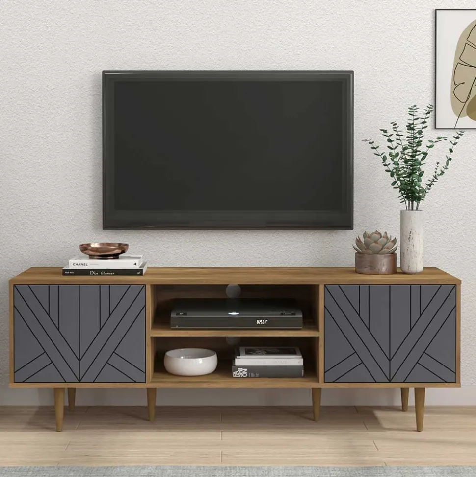 Design Lowboard für TV in Grau & Natur - Ascolano