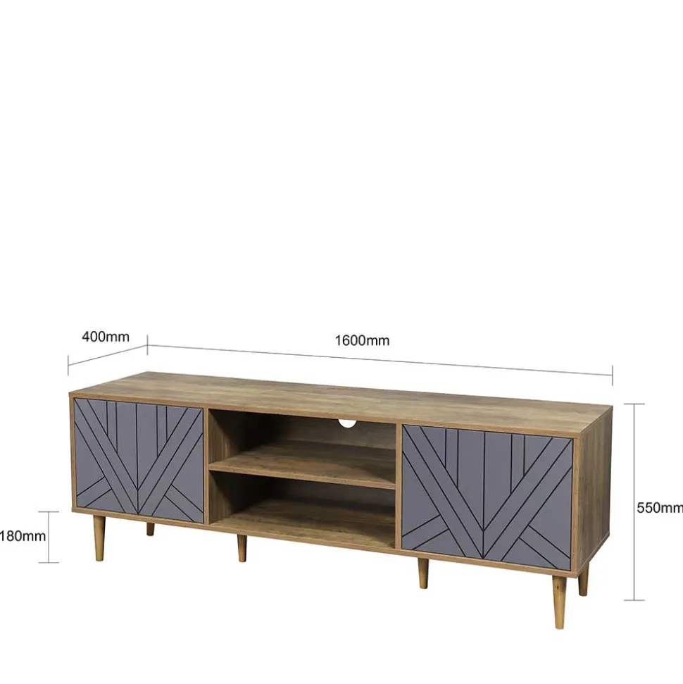 Design Lowboard für TV in Grau & Natur - Ascolano