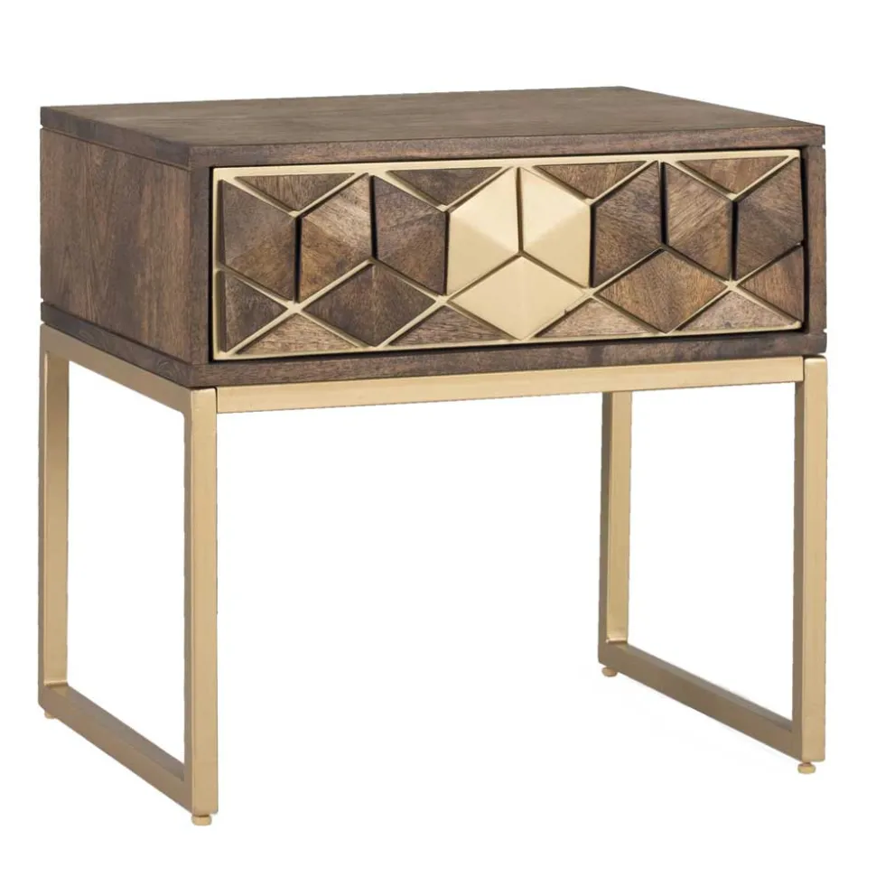 Design Nachtkommode in Walnuss Braun und Gold - Feregato