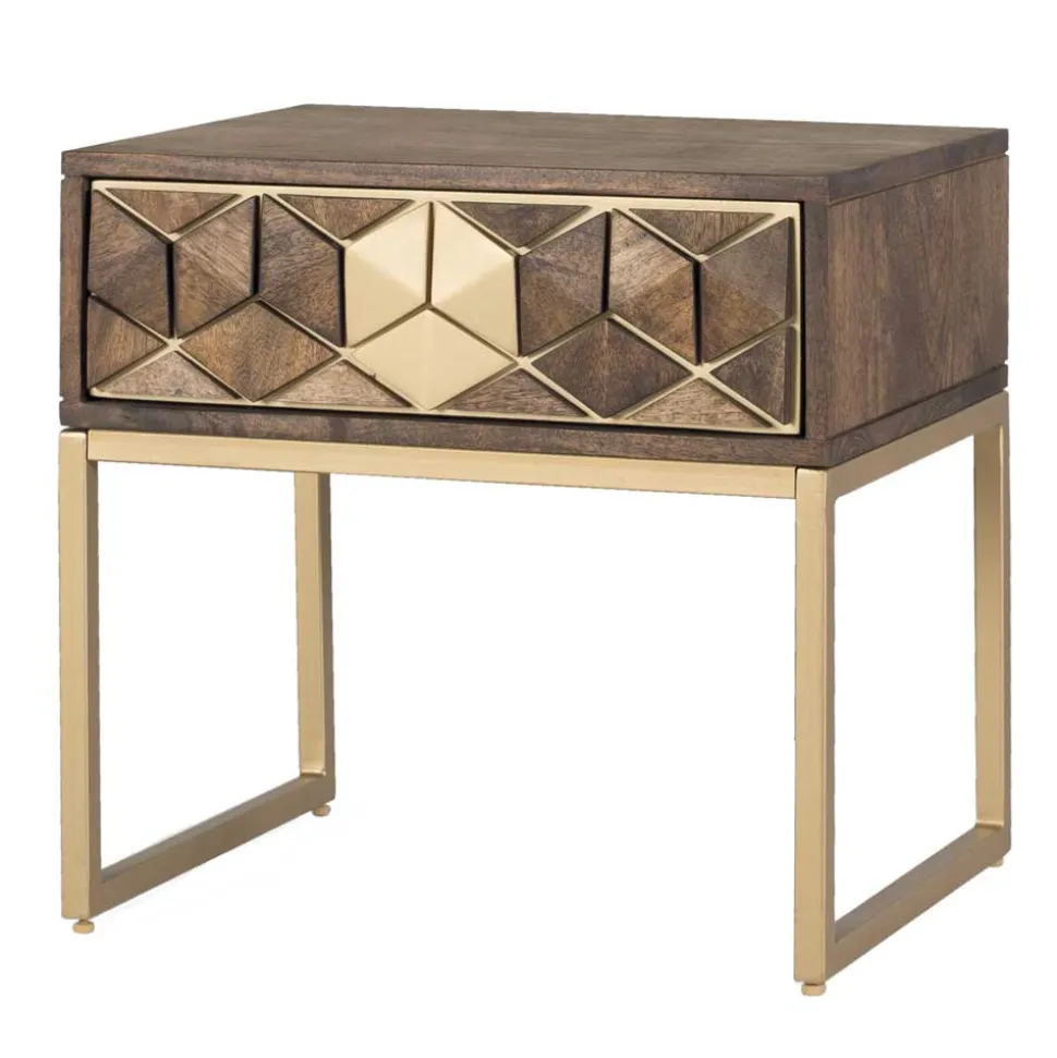 Design Nachtkommode in Walnuss Braun und Gold - Feregato