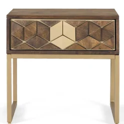 Design Nachtkommode in Walnuss Braun und Gold - Feregato