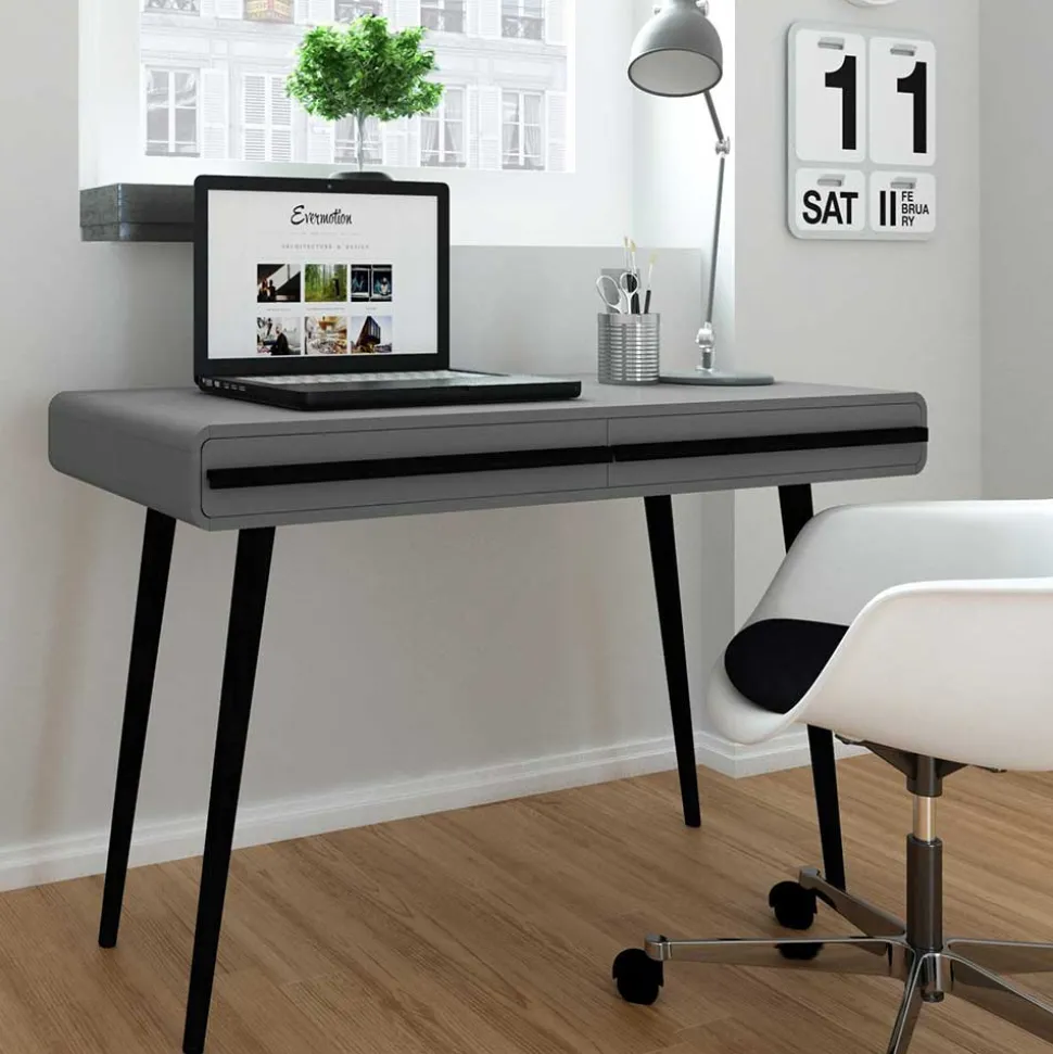 Design Schreibtisch in Grau mit Schwarz - Pavias