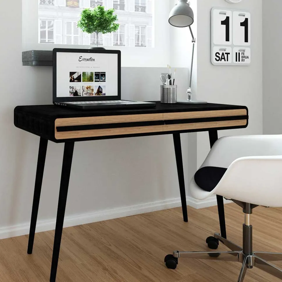 Design Schreibtisch in Schwarz mit Eiche - Diadani