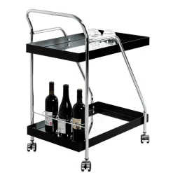 Design Servierwagen mit zwei Spiegelglas Ablagen - Asticia