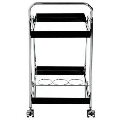 Design Servierwagen mit zwei Spiegelglas Ablagen - Asticia