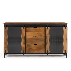 Design Sideboard aus Mangoholz und Metall - Aglia
