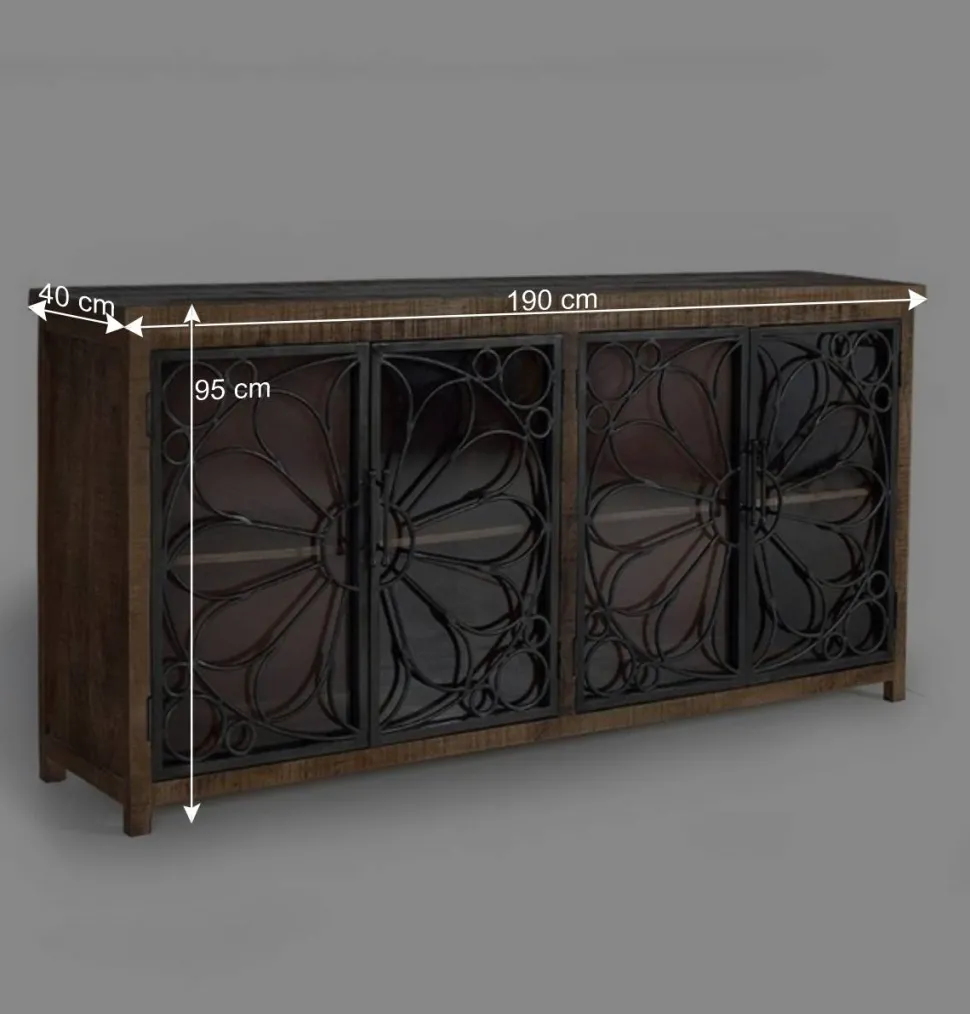 Design Sideboard mit vier Glas Metalltüren - Everton