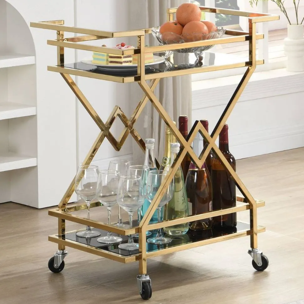 Design Teewagen in Schwarz und Gold - Ranieros