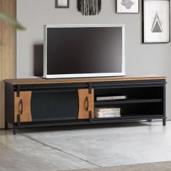 Design TV Lowboard aus Mangoholz und Metall - Aglia