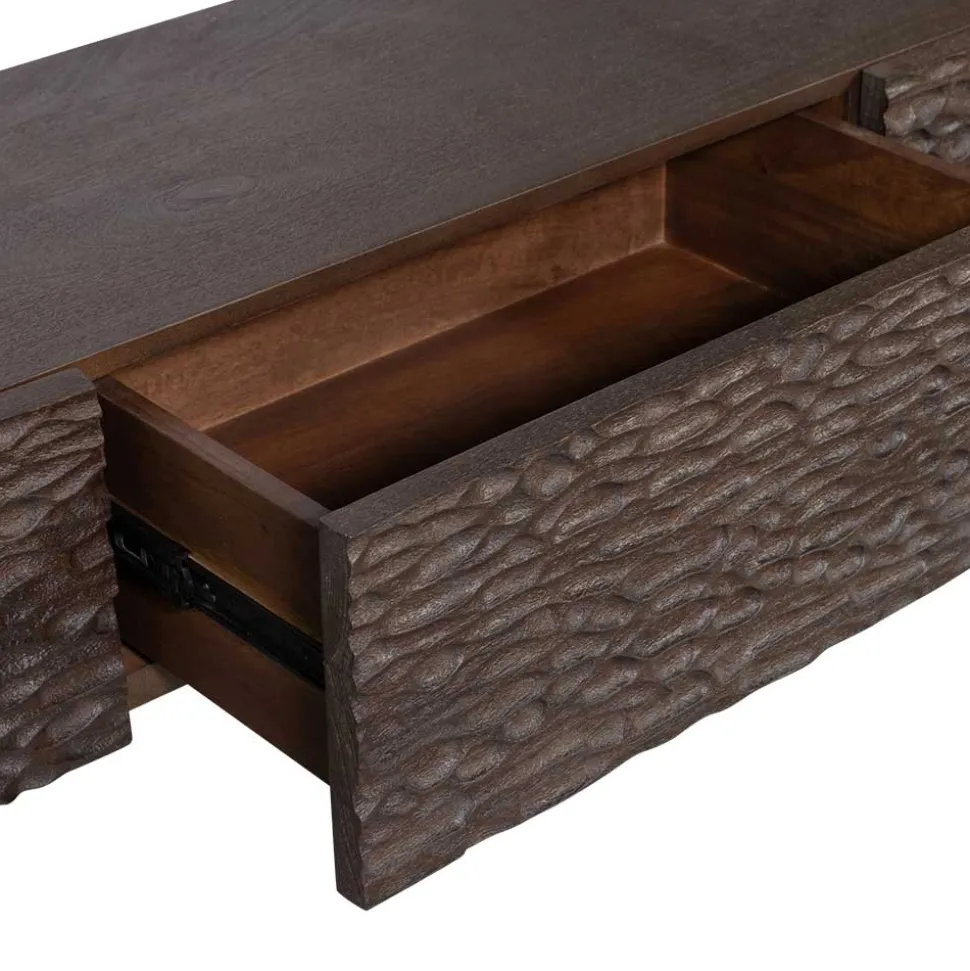 Design TV Lowboard aus Mangoholz in Walnuss Braun - Glancossa