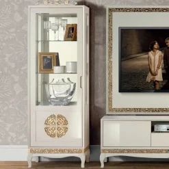 Design TV Wand in Weiß & Gold - Valganios (vierteilig)