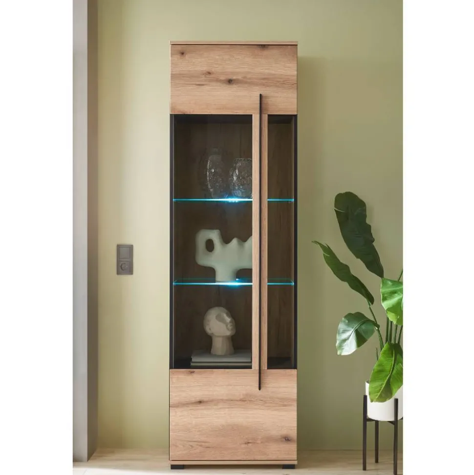 Design Vitrine in Holzoptik Eiche Natur - Brocus