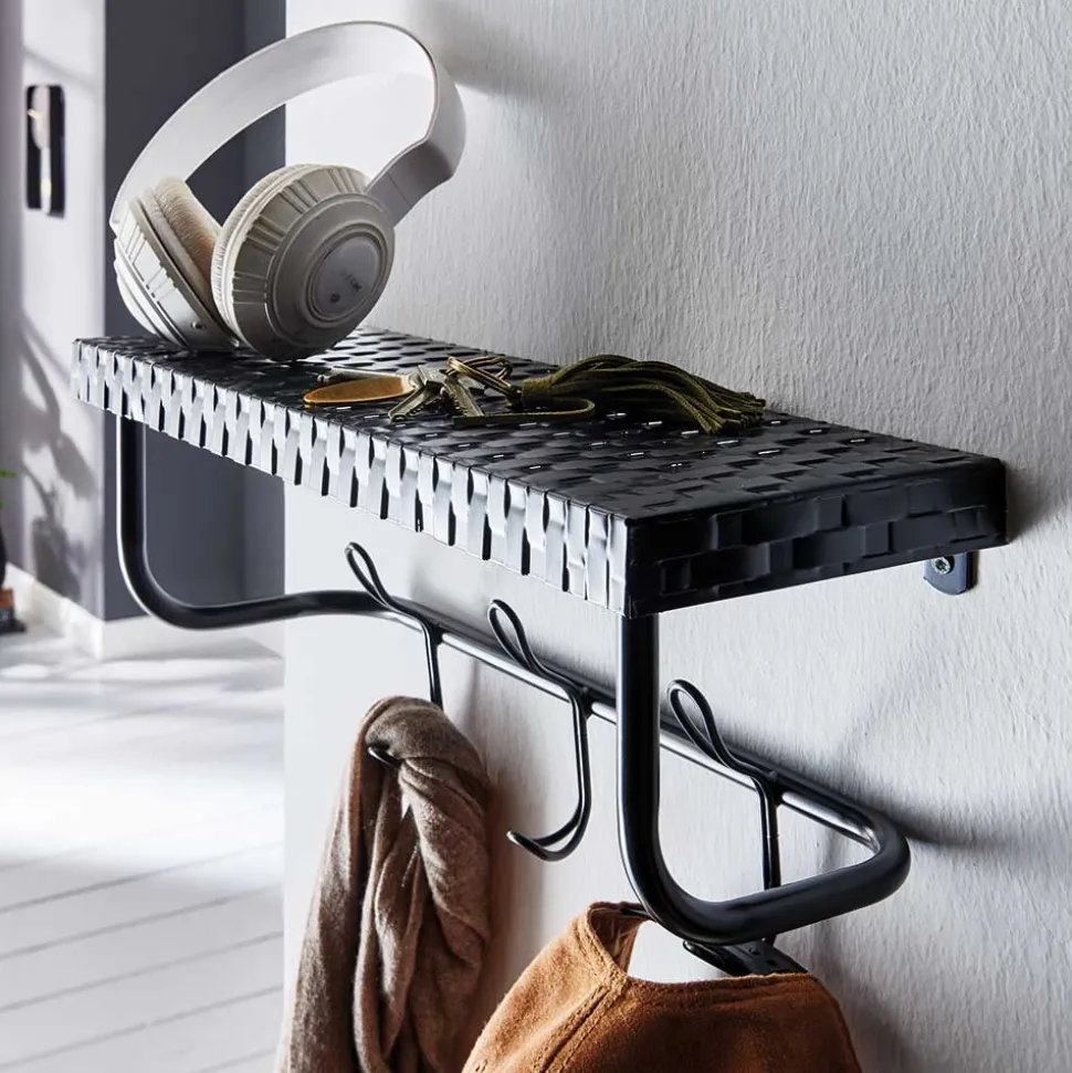 Design Wandgarderobe aus Metall in Schwarz - National