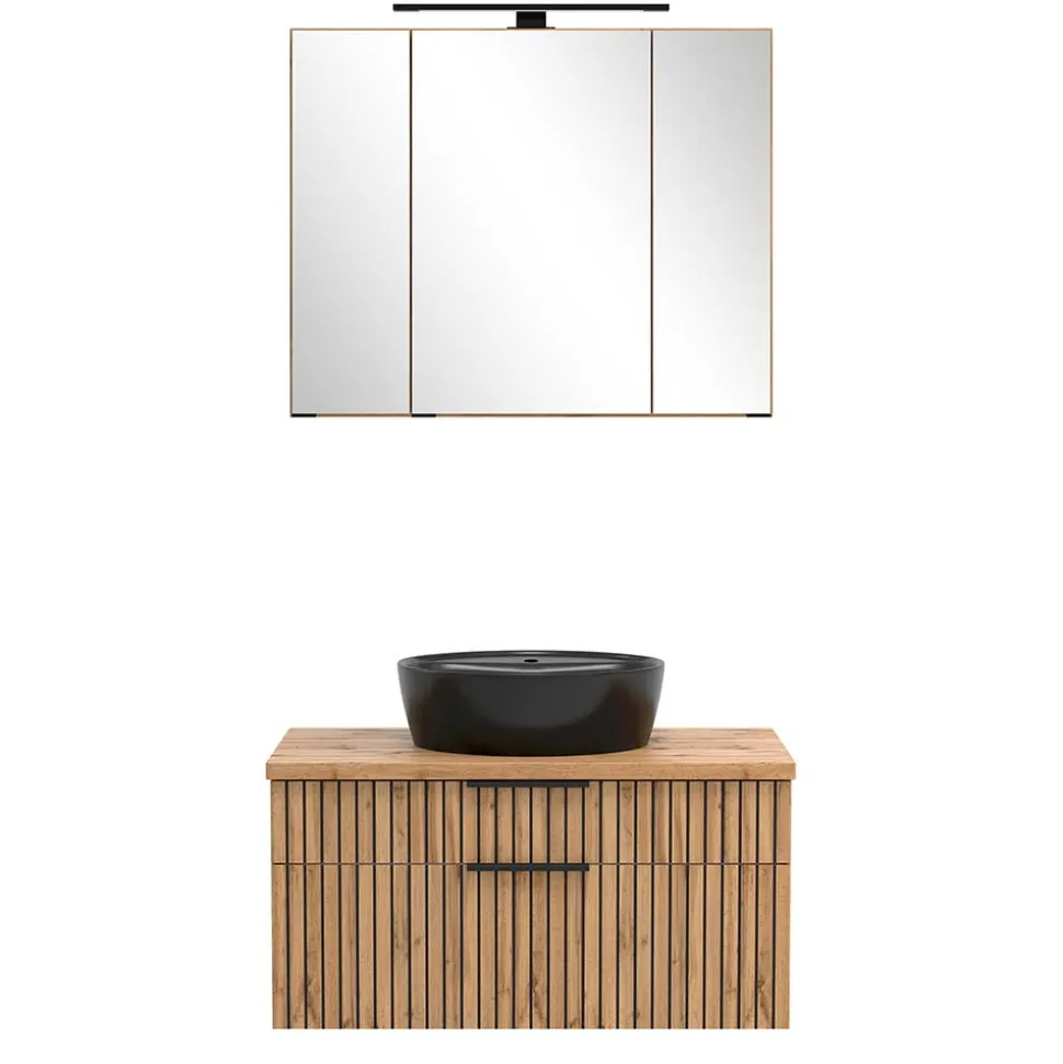 Design Waschtisch Set mit schwarzem Becken - Crystoga (zweiteilig)