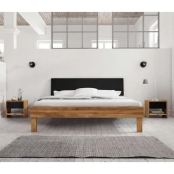 Design Wildeiche Bett & Nachttische - Olbysca (dreiteilig)