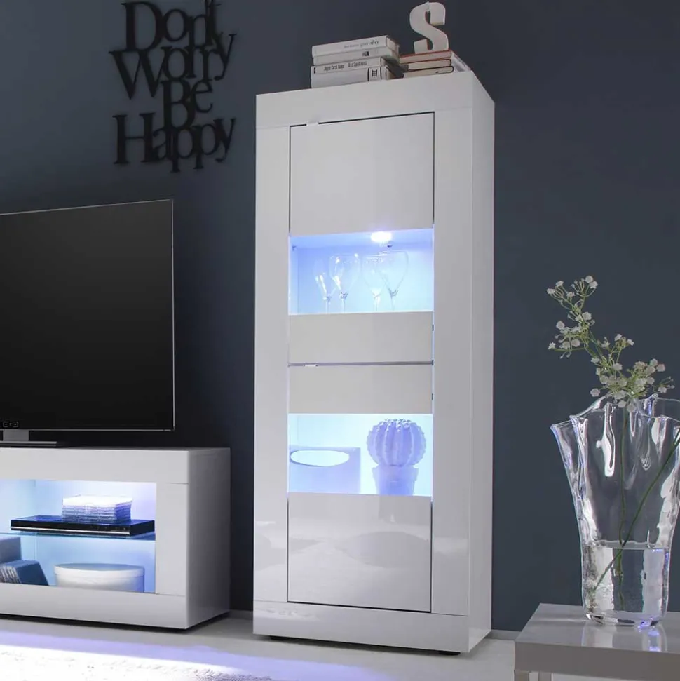 Design Wohnzimmer Vitrine in Hochglanz Weiß - Sogno