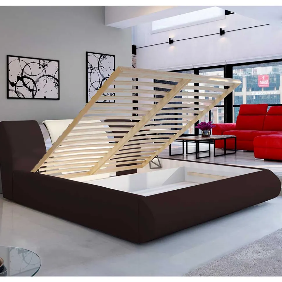 Designbett in Dunkelbraun mit Creme - Dyronna