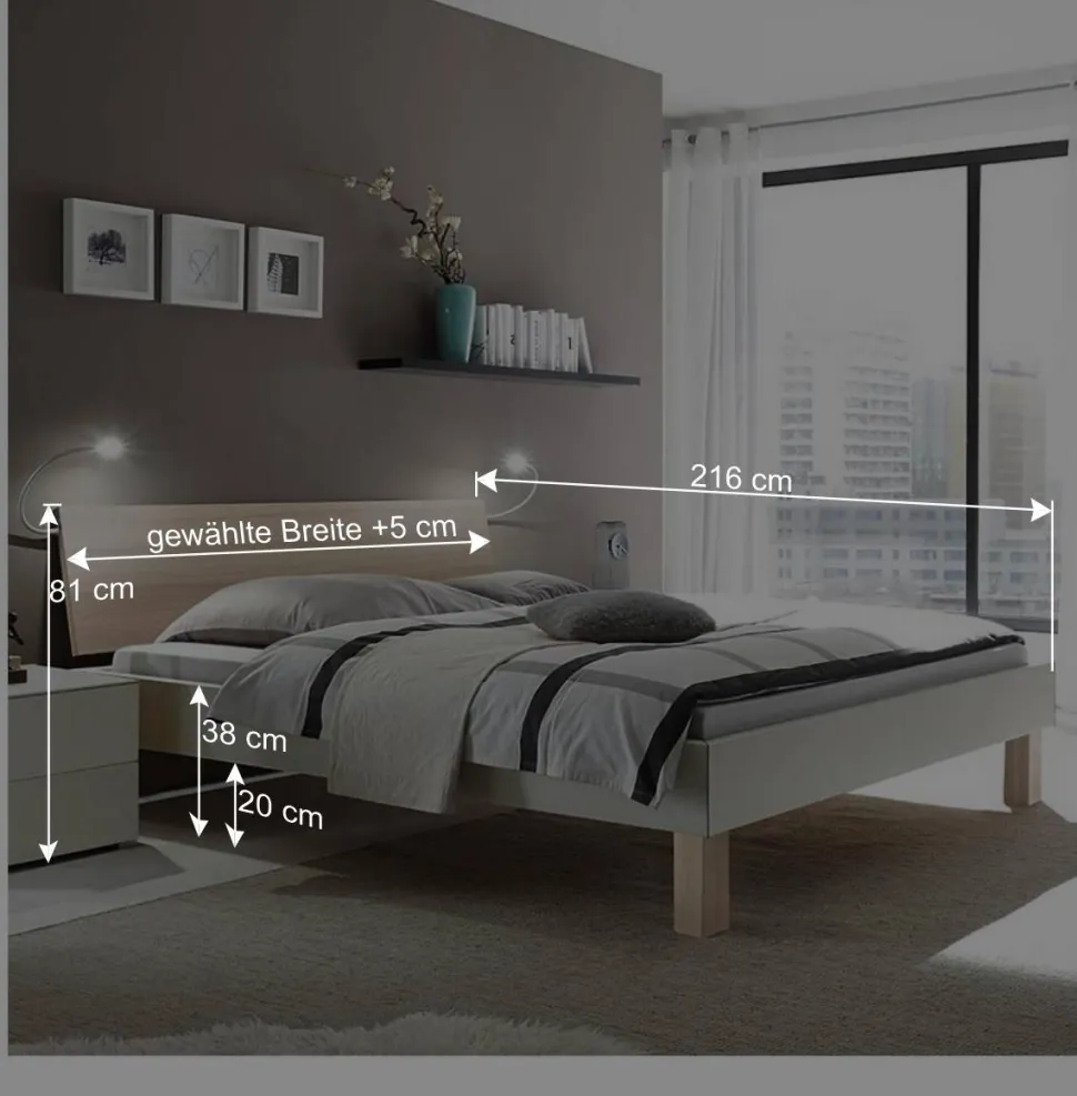 Design-Doppelbett in hellem Esche Dekor & Weiß - Ezianas