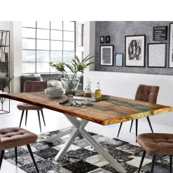 Designer Altholz Esstisch in Mehrfarbig - Dembley