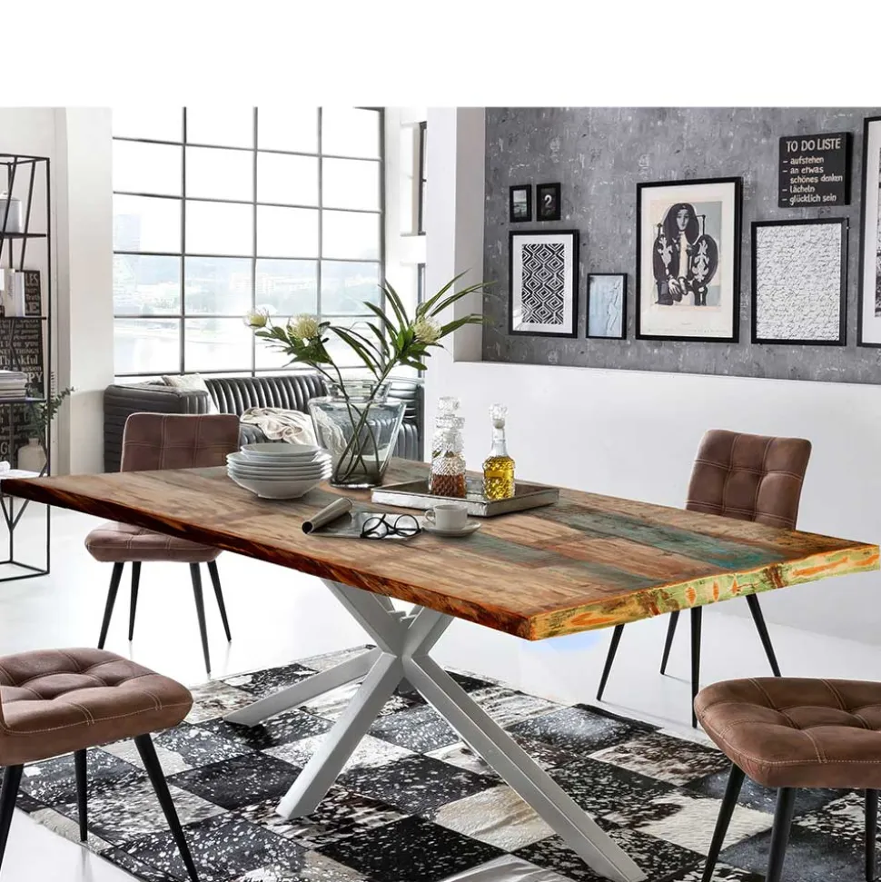 Designer Altholz Esstisch in Mehrfarbig - Dembley