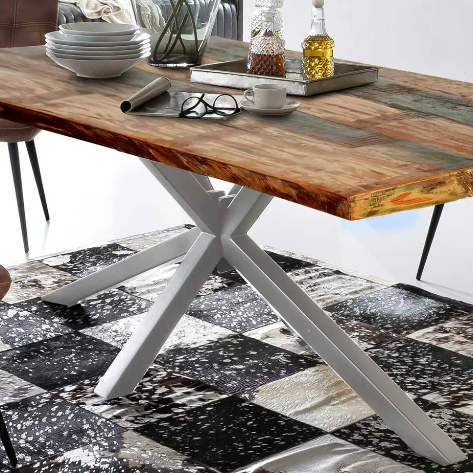 Designer Altholz Esstisch in Mehrfarbig - Dembley