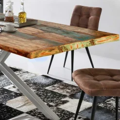Designer Altholz Esstisch in Mehrfarbig - Dembley