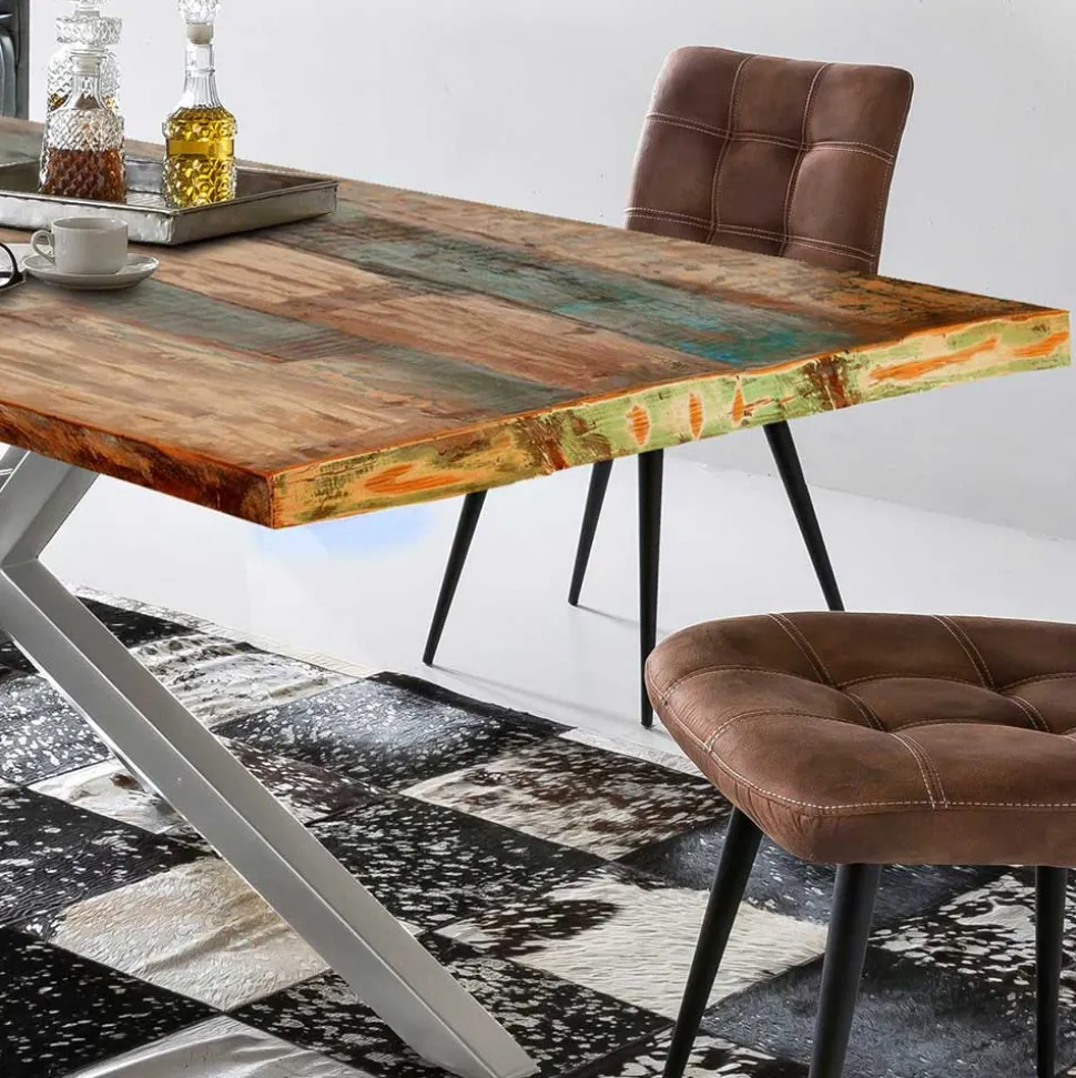 Designer Altholz Esstisch in Mehrfarbig - Dembley